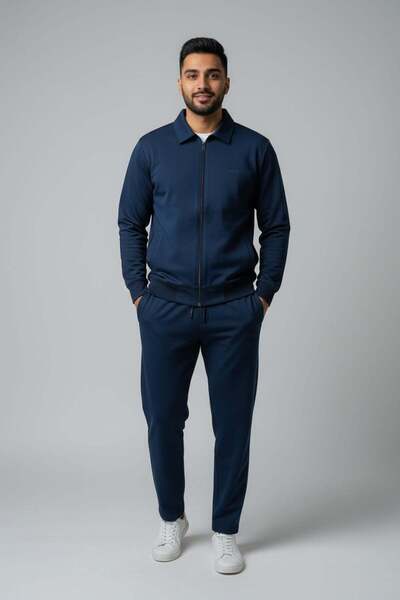 Fulla Moda Text Embossed Zippered Tracksuit Set