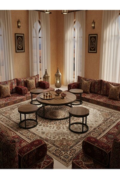 Bec4 طقم طاولات شاي أرضية خشبية دائرية 5 قطع