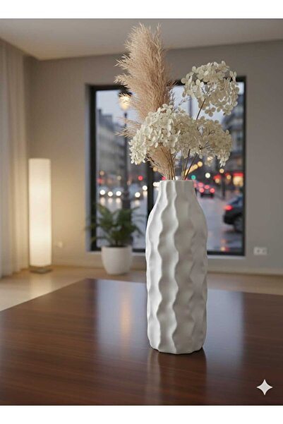 Velorahomee 35 cm Modern Dalga Serisi – Seramik Beyaz Renk Vazo