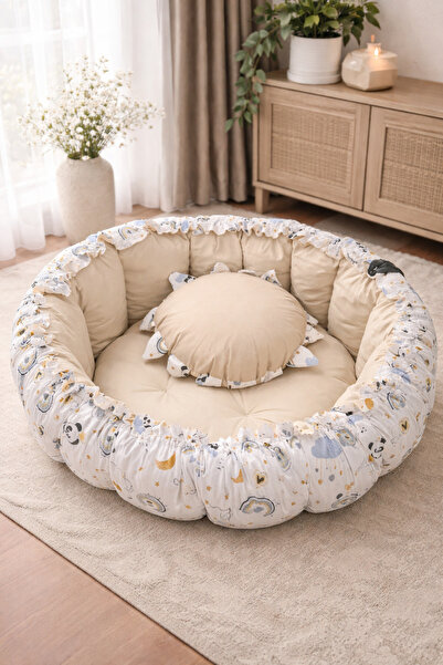 Belvia Home Yumuşak Kenarlı Yuvarlak Bebek Yatağı / Oyun Minderi