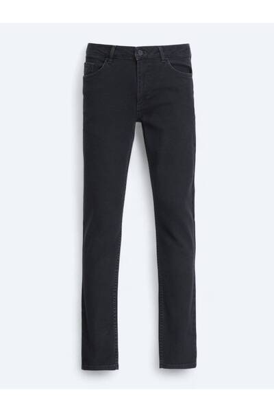 Kip Black Slim Fit Denim Cotton Blended Trousers