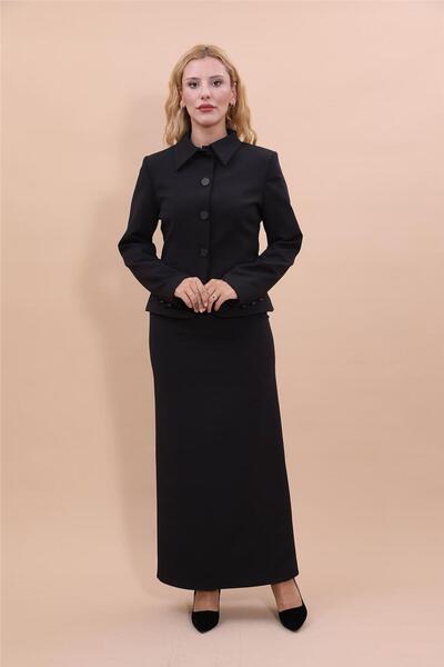ÖNDER ÖZSOY Gömlek Yaka Düğmeli Ceket & Uzun Kalem Etek Tesettür Kadın Takım ...