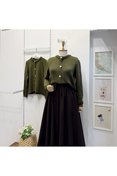 Faya Boutique Yeşil Kalp Düğmeli Hırka