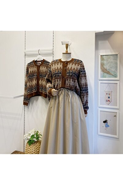 Faya Boutique Kahverengi Bohem Desen Hırka