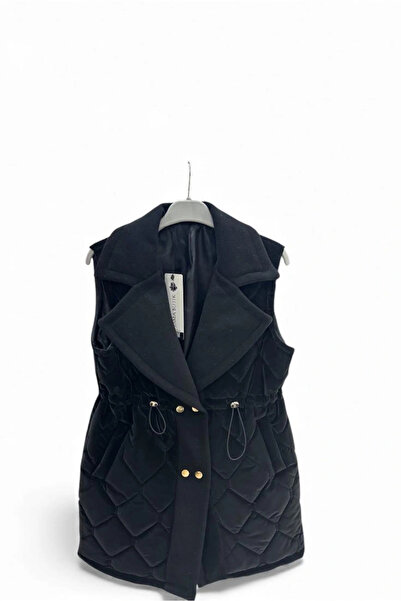 Butik Siyah Kaşe Garneli Baklava Desenli Şişme Yelek Modelimiz