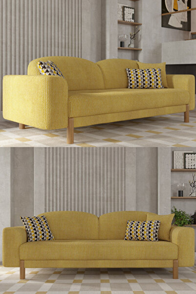 Modalife Bohem Plus Kanepe, Üçlü Koltuk, Salon Oturma Odası Üçlü Kanepe, Yataklı, İskandinav