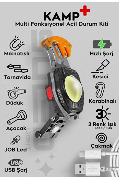 HASUBA Şarjlı Led Kamp Lambası , Çakmak Mıknatıslı Mini Fener