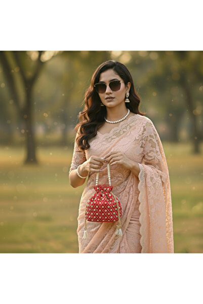 KIYAY Handcrafted Silk Potli Bag for Women Traditional, Perfect for Weddings & Special Occasions Red