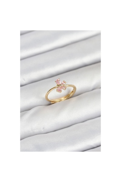 Epilons خاتم نسائي من النحاس باللون الذهبي على شكل فراشة وردية