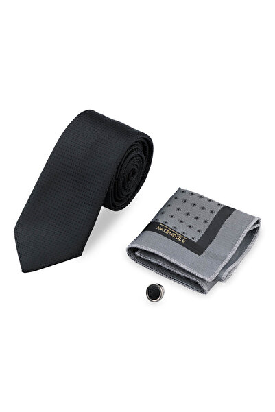 Hatemoğlu Siyah Kravat Mendil ve Yaka Rozeti 3'lü Set