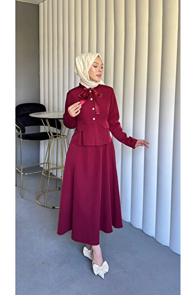 Butik bordo double kumaş takımımız