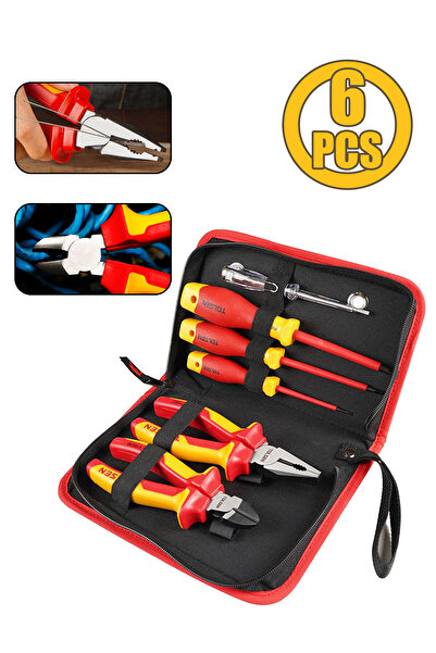 TOLSEN 6Pcs Insulated Pliers Kit Set VDE with Screwdrivers & Voltage Tester