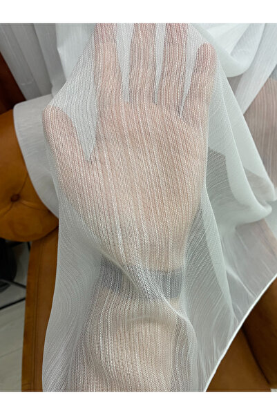 İNCİLİFE Off-White Bamboo Tulle Curtain - 1/2.5 Pleat Ready-Made Sewn Modern Living Room Tulle