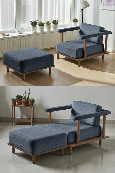 Eymense Pia Tekli Koltuk + Puf Lacivert