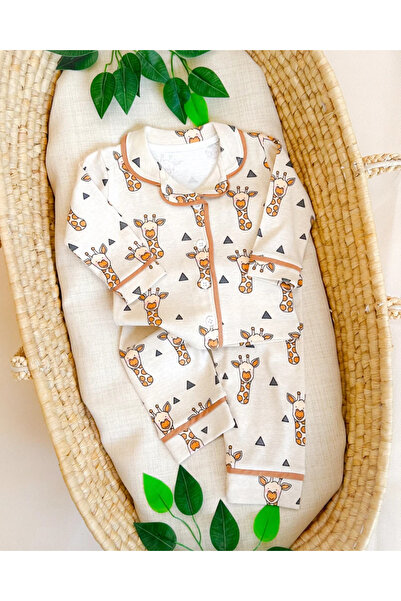 hümabebe Cute Giraffe and Triangle Pattern Printed Front Buttoned Edges Piped...