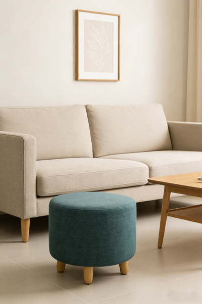 Bleco مسند قدم دائري مخملي – مسند قدم عصري بأرجل خشبية