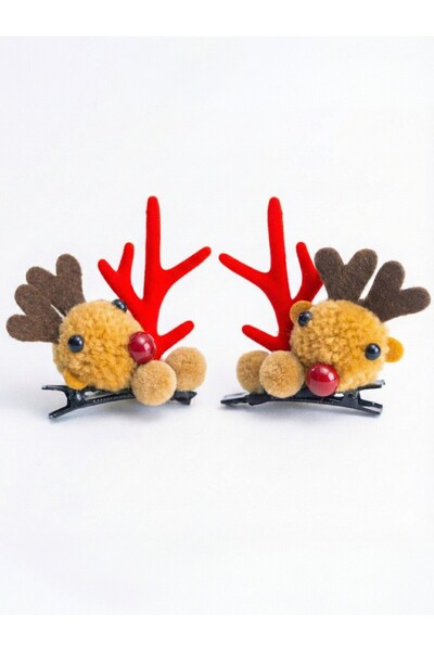 4Berry مجموعة مشابك من القطيفة على شكل قرون الغزلان مكونة من قطعتين - هدية رأس السنة الجديدة ذات الأنف الأحمر