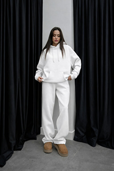 YAKAMEL Women's 3-Ply Sha Fleece-Lined a Hooded Wide-Legged Boyfriend Tracksu...
