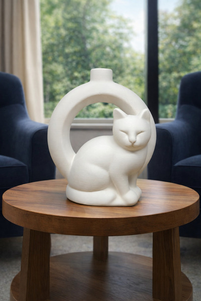 MERAM PRİNT Dekoratif Yekpare Kedi Figürlü Modern Vazo | Hediyelik El Yapımı büyük boy bohem tarzı