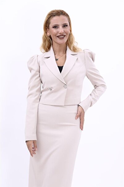 ÖNDER ÖZSOY Mini Draped Stylish Women's Jacket-Beige