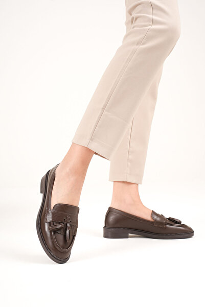 Artgoo Women's College Brown Leather Daily Casual Tasseled Corcik Loafer Shoes