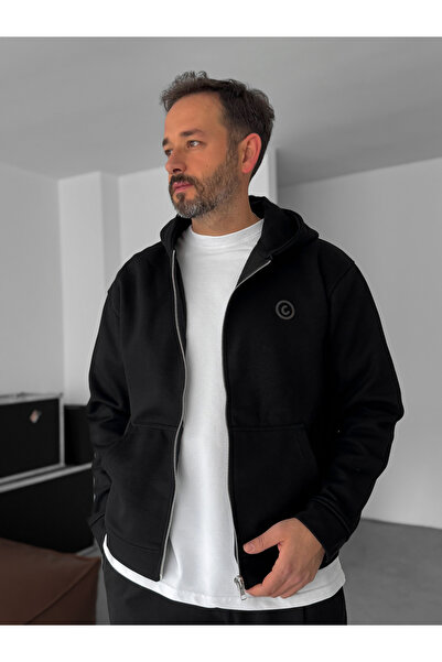 BYBASICMAN Swea cu fermoar în relief pe spate negru tricou C-4629