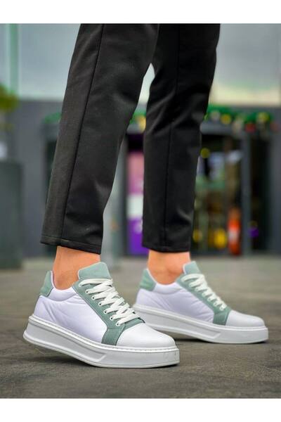 Zapatos Kb-X46 Men's Casual Lace-Up Parachute Fabric Skin Suede Sports Sneaker Shoes Pkcsbt - White/Green