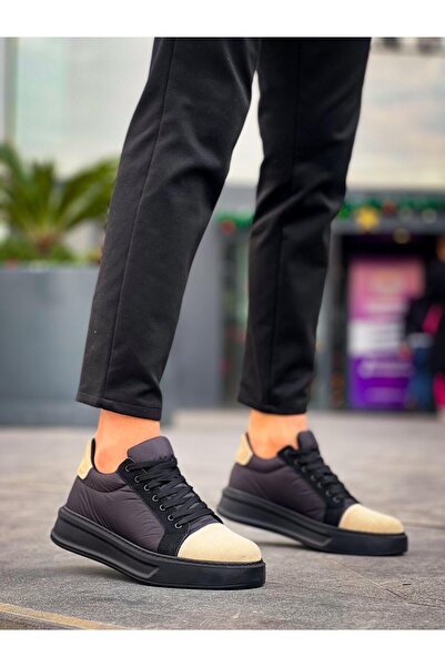 Zapatos Kb-X46 Men's Casual Lace-Up Parachute Fabric Suede Sports Sneaker Shoes Pksst - Black/Beige