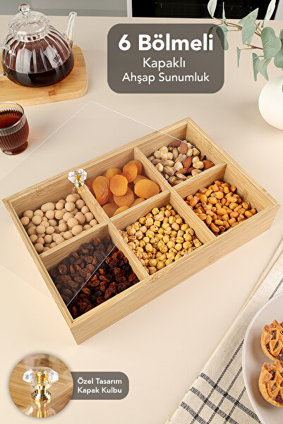 Meleni Home حاوية تخزين بغطاء مكونة من 6 أقسام - منظم بغطاء من البليكسي، صندوق تقديم للوجبات الخفيفة وصندوق تخزين للإفطار