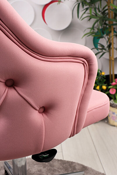 SandalyeDeposu Rose Kapitoneli Çalışma Koltuğu ( Pembe Lakos Kumaş , Krom Ayak)