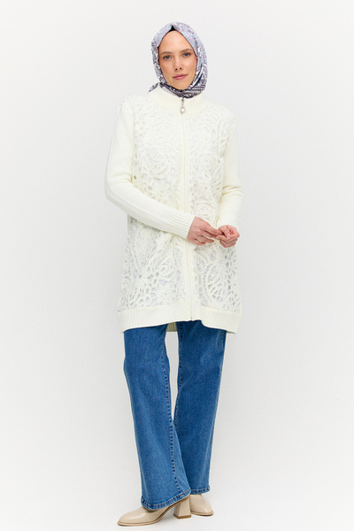 Setrms Payetli Çiçek Motifli Triko Hırka