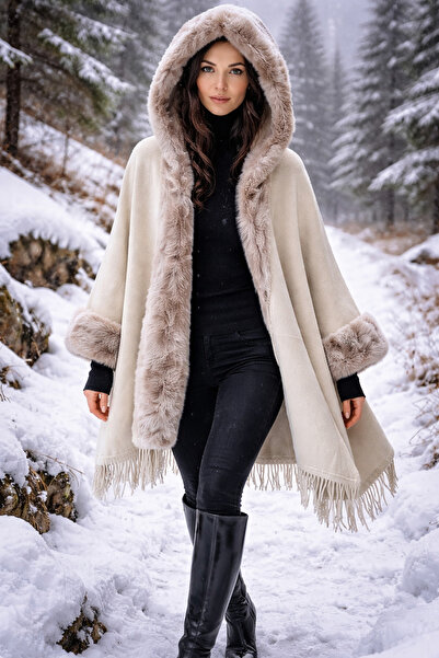 LAGRANZE معطف نسائي من لاجرانزي نورديك بغطاء رأس مزين بالفرو