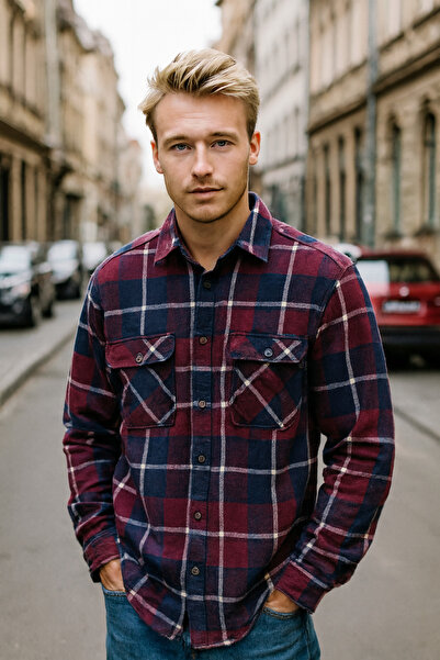 DYNAMO Erkek Çift Cepli Ekose Oduncu Gömlek Pamuklu Rahat Kesim