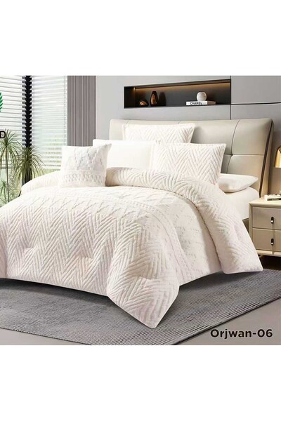 alzawia A luxurious double winter bedspread with a soft touch and distinctive fur, made from rabbit fur material, perfect for winter weather.