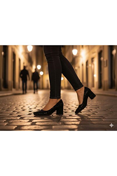 mersin md tekstil Square Toe Black Leopard Classic Shoes