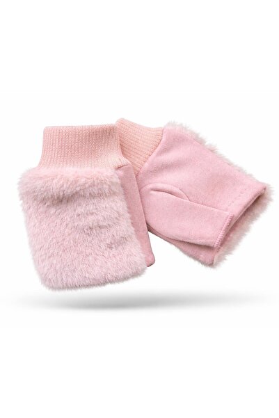 Külah قفازات نسائية بدون أصابع من الفرو الصناعي - وردي