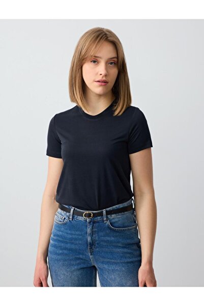 Jimmy Key Μπλουζάκι με κοντό μανίκι Navy Blue Modal πλεκτό μπλουζάκι