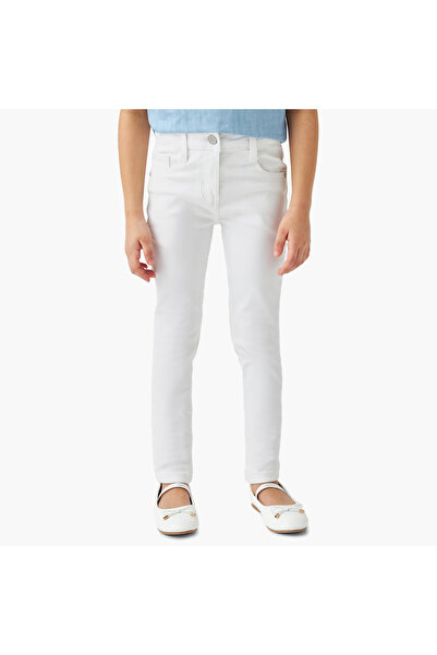 Juniors Solid Jeans with Button Closure