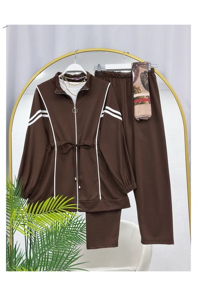 YEDİLALE Striped Shirt with Collar and Zipper, Combed Cotton Double Set [Excluding Underwear and Shawl]