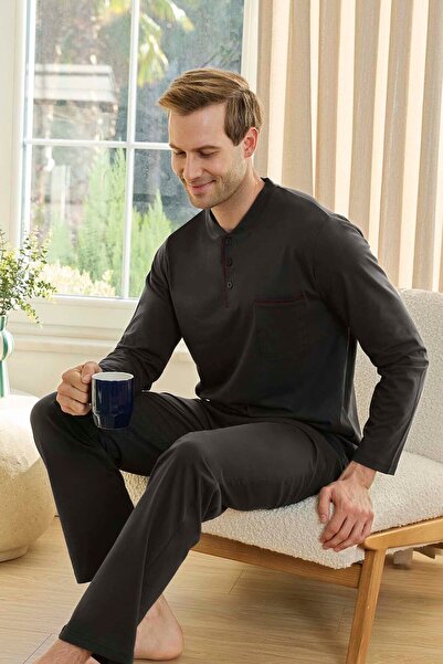 Aydoğan Men's Suprem Long Sleeve Pajama Set 250727 Anthracite01