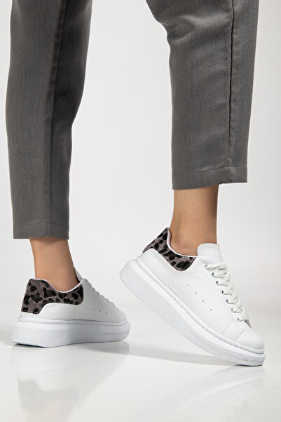 Erceka Pantofi sport pentru femei, potriviti pentru utilizare zilnică, cu șireturi, alb, negru, colorat imprimeu leopard