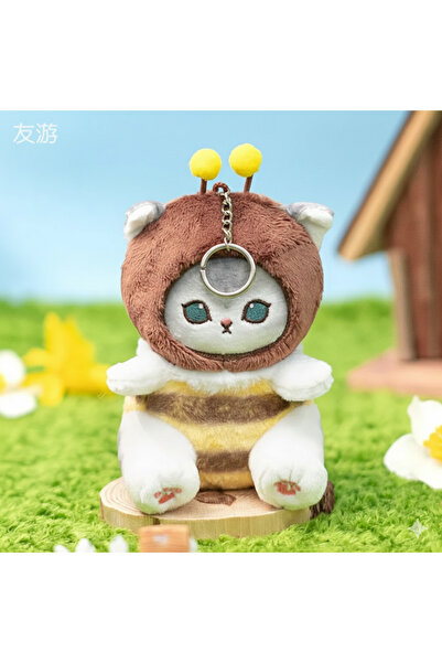NB market Mofusand Black Bee Keychain Plush Toy Bag Ornament Charm 12cm Cat Plush
