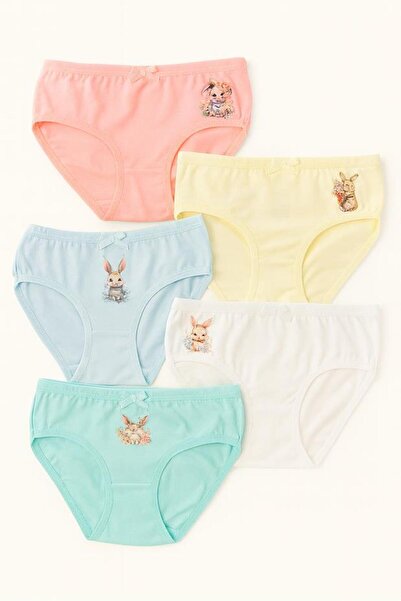 BONY SOCKS Girl's 5-Piece Rabbit Patterned Slip Panties