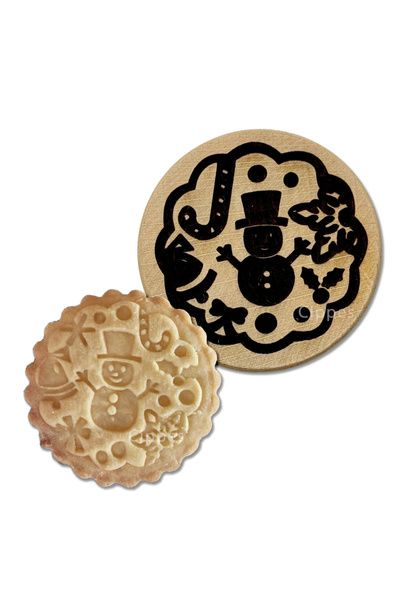 choice2 Snowman Wooden Cookie Stamp Cookie Mold for Christmas, with Reindeer Snowman Pattern, Round Embosser