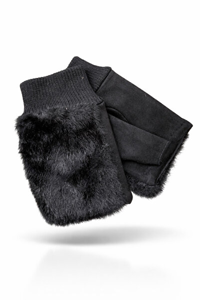 Külah Women's Faux Fur Fingerless Gloves - Black