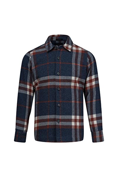 Hatemoğlu Lacivert Regular Fit Shacket Uzun Kollu Pamuklu Kareli Gömlek