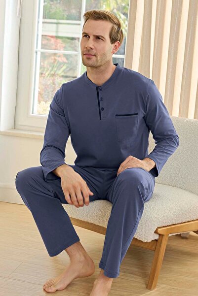 Aydoğan Men's Suprem Long Sleeve Pajama Set 250726 Indigo01