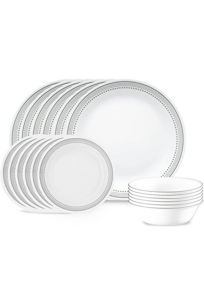 Corelle 18-Piece Chip Resistant Classic Collection Dinnerware Set, Mystic Grey, Service for 6
