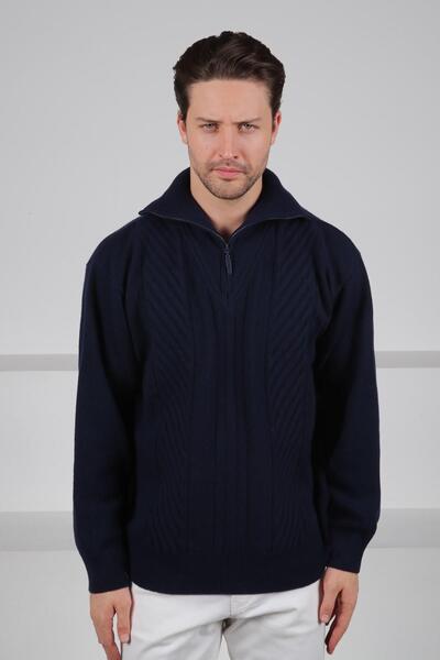 Ferraro Pulover pentru bărbați, 100% lână de miel, cu mânecă lungă, cu fermoa...