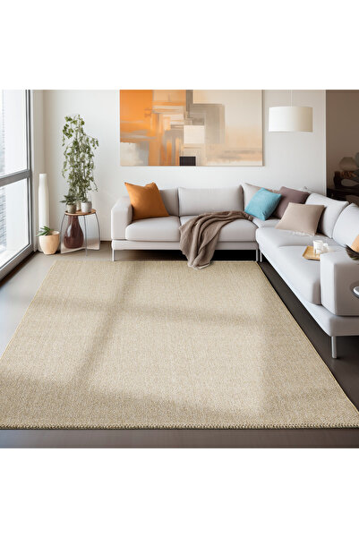 GUAJ HALI Düz Renk Bej Yumuşak Bukle Polipropilen Jüt Halı Mutfak Koridor Yolluk Oturma Odası Salon Halısı